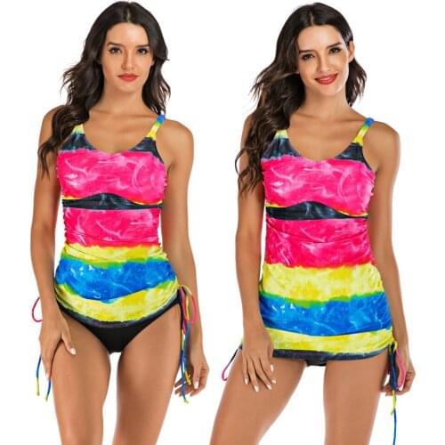 Womens Two Piece Swimsuit/Bathing Suits Side Drawstring Color Block Wireless Rash Guards Top with Briefs Bottom
