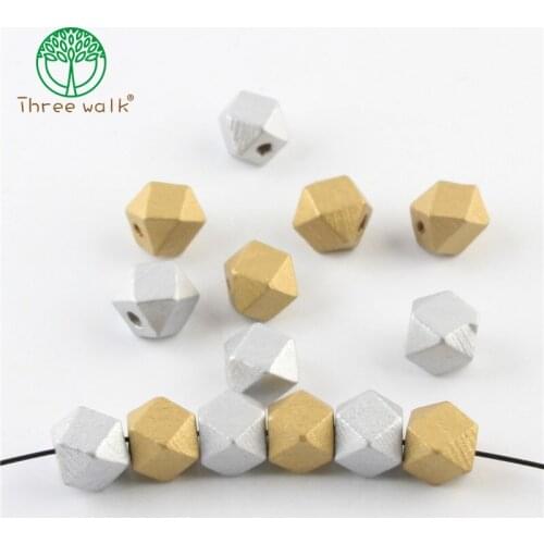 Gold/Silver Wooden Beads 50pcs/lot Polygon Wood Beads for Jewelry Making DIY Pacifier Clip Attachment