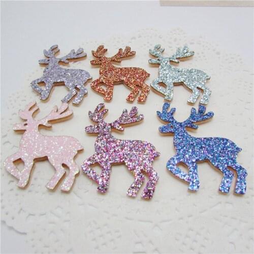 100pcs/lot Sewing flat rainbow glitter patches Christmas Deer Padded Applique for DIY headwear clothes accessories