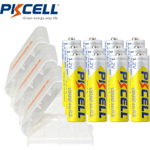 12PCS PKCELL battery AA 1300MAH 1.2v NI-MH rechargeable batteries aa pilas recargable aa and 3pcs AA/AAA battery box holder