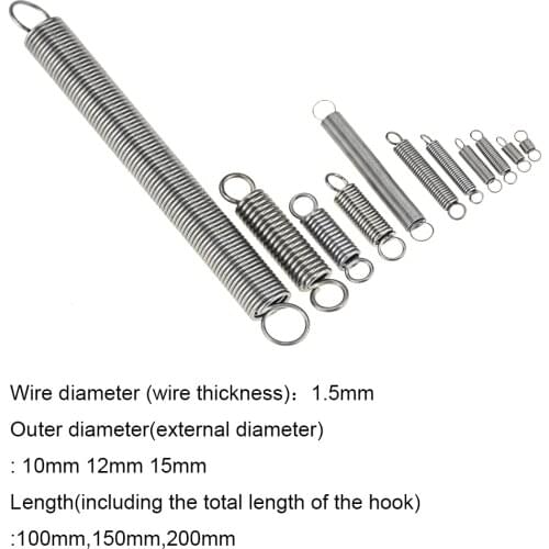2PCS 304 Stainless Steel Dual Hook Small Tension Spring Hardware Accessories Wire Dia 1.5mm Outer Dia 10 12 15mm Length 100-200m