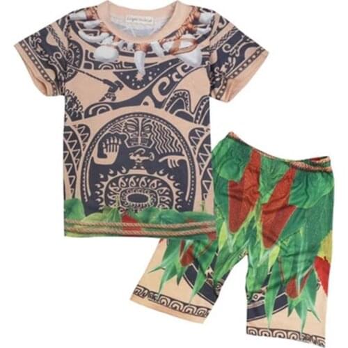 2021 2-10 Year Child Holiday Cotton T-shirt Shorts Kid Boys Pajamas Halloween Maui Moana Fancy Cool Costume Pyjama For Toddler