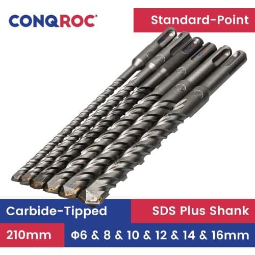 6 Pieces 210mm 8-inch SDS Plus Drill Bits Set Masonry Flat Carbide Tip Hammer Drill Bits Kit 6mm 8mm 10mm 12mm 14mm 16mm