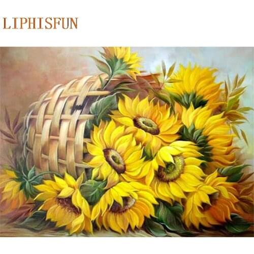 Diamond Painting Cross Stitch Full Square Round Picture of Rhinestone DIY Mosaic Embroidery Sunflower Basket New Year Gift