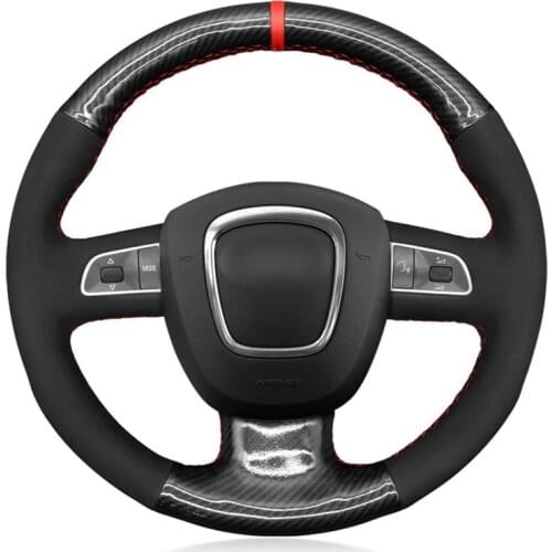 Car Steering Wheel Cover Hand-stitched Black Carbon Fiber Suede For Audi A3 8P Sportback A4 B8 Avant A5 8T A6 C6 A8 D3 Q5 8R Q7