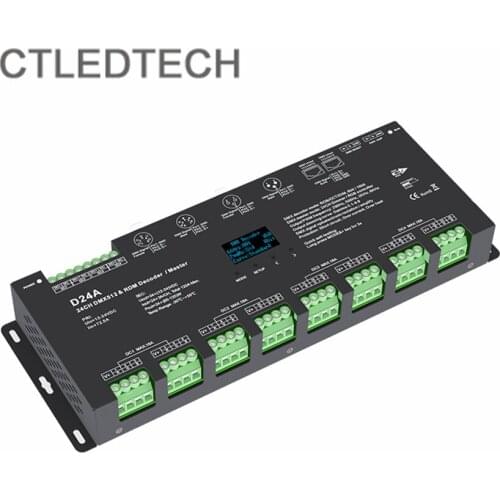 LED RGB Tape Light 24 channel DMX512&RDM Decoder OLED display high frequency 250hz/500hz/2000hz/8000Hz Optional dimming curve