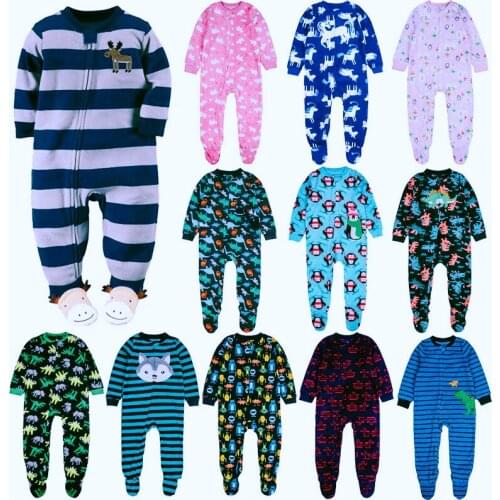 Childrens polar fleece boy and girl one-piece romper with foot one-piece romper warm pajamas spring, autumn and winter