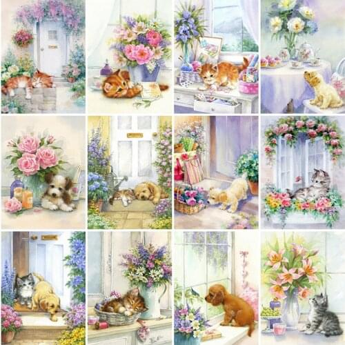 Evershine 5D DIY Diamond Painting Cat And Flower Diamond Embroidery Dog Animal Diamond Mosaic Sale Rhinestone Picture Home Decor