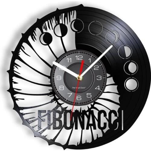 Fibonacci Italian Mathematician Vinyl Record Wall Clock Sequence Leonardo Pisano Geometry Artwork Math Science Proportion Gift