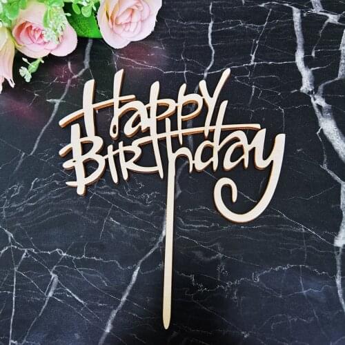 Happy Birthday Cake Topper Baby Shower Family Party Banquet Creative Cake Decoration Gold Mirror Pink Acrylic Dessert Design