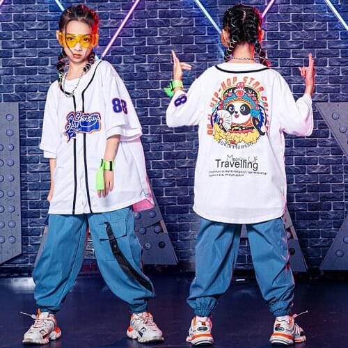Kid Hip Hop Clothing Cardigan T Shirt Baseball Jersey Top Streetwear Tactical Cargo Pants for Girl Boy Dance Costume Clothes