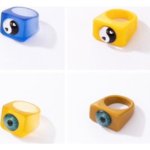 Docona Gothic Taiji Yin and Yang Finger Rings for Women Colorful Transparent Resin Acrylic Ring Jewelry Accessories кольца 18329