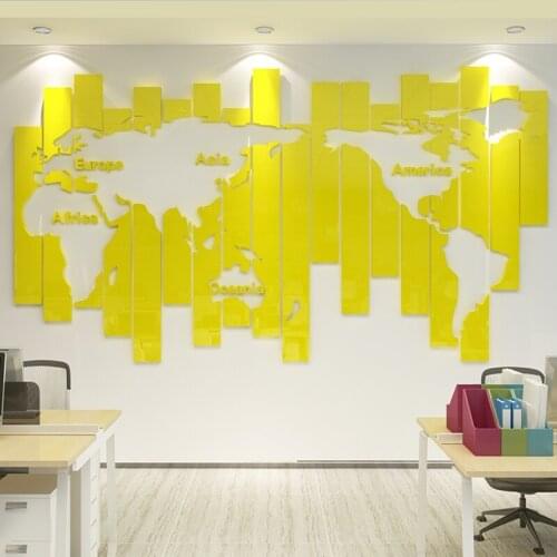 Creative world map acrylic wall sticker office decoration studio living room bedroom 3D three dimensiona Background wall sticker