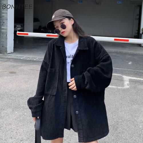 Basic Jackets Women Chic Corduroy BF Spring Ladies Daily Outwear Long Sleeve Teens Streetwear Harajuku All-match Retro Clothing