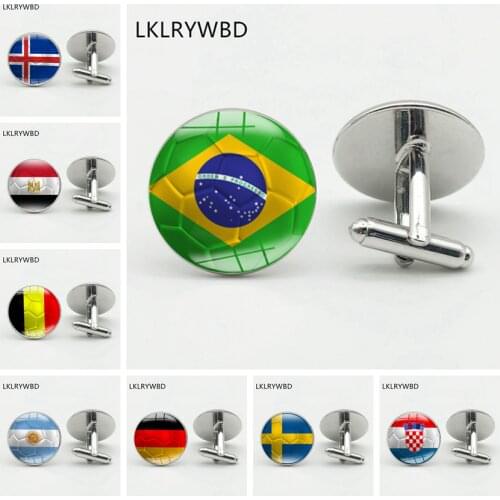 LKLRYWBD / New 32 Strong Flag Football Cufflinks Decorative Round Glass World Cup Soccer Key Cufflinks Gift Custom