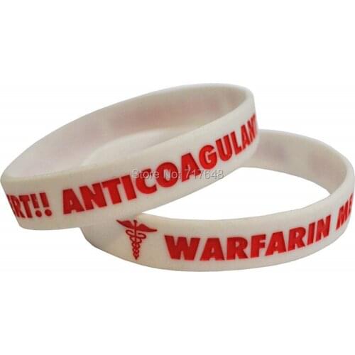 100pcs Medical Alert Warfarin Medicated Anticoagulant wristband silicone bracelets free shipping by epacket A