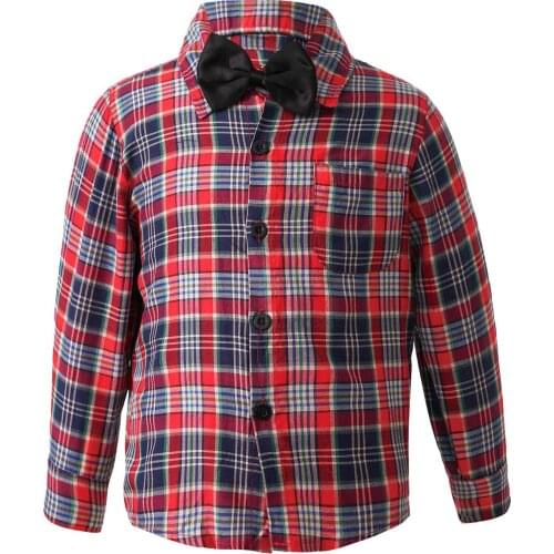 Fashion Plaid Kids Boys Shirts Cotton Long Sleeve Bow Tie Baby Boy Gentleman Shirts Spring Autumn Children Clothes 1-10 Years