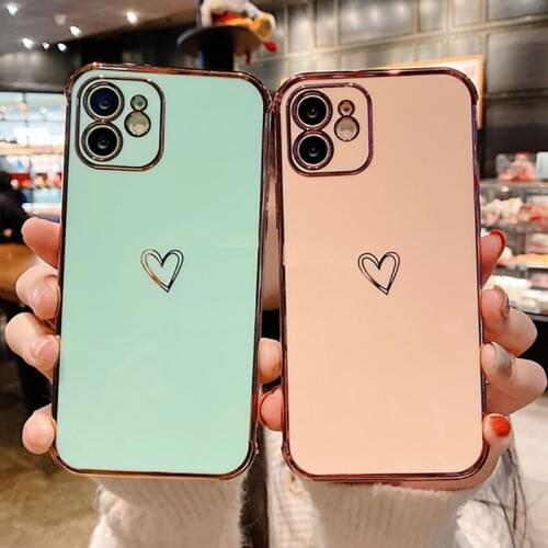 Soft Plating Love Heart Phone Case For iPhone 12 Pro 11 Pro Max XR XS X XS Max 7 8 Plus 12 Mini SE 2020 Shockproof Bumper Cover