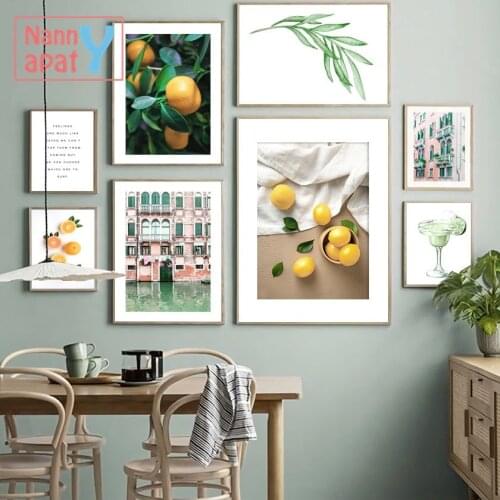 House Orange Lemon Kitchen Decoration Landscape Wall Art Canvas Painting Nordic Posters and Prints Wall Pictures for Living Room