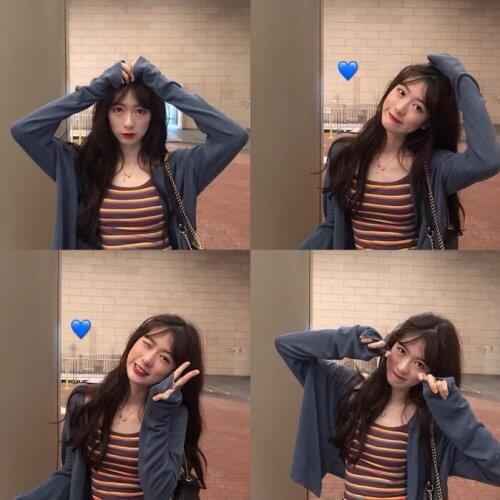 2021 Spring New Fashion Suit Womens Striped Small Camisole + Long-sleeved Cardigan Two-piece Suit