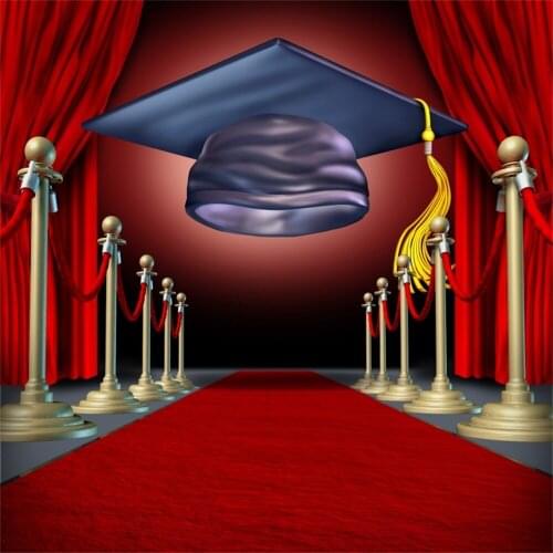 Laeacco Cartoon Graduation Cap Red Carpet Scene Baby Photography Backgrounds Customized Photographic Backdrops For Photo Studio
