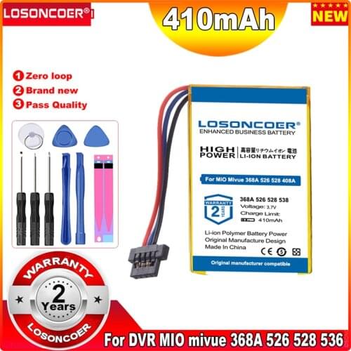 Original LOSONCOER 410mAh Battery For DVR MIO Mivue 368A 526 528 536 568 408A 518 538 658 668 680 688 618 Mio Mivue 698 772