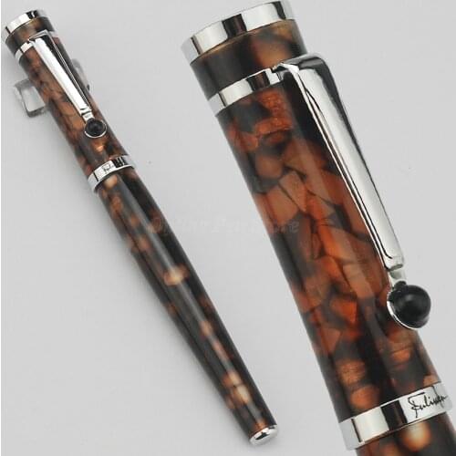 Fuliwen Metal Maple Leaf Coffee Celluloid Portable Fine Nib Fountain Pen Professional Stationery Supplies Writing Tool Gift