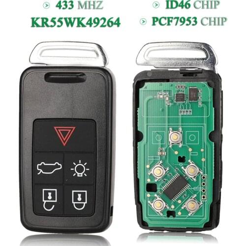 Bilchave 5Buttons For Volvo XC60 S60 S60L V40 V60 S80 XC70 Kydz FOB 434Mhz ID46 Chip Remote Car Key FCC: KR55WK49264