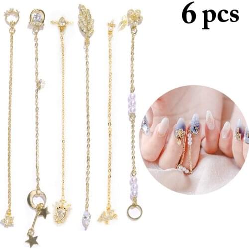 6PCS Kapmore Luxurious Nail Chain Creative Decorative Rhinestone DIY Nail Art Decor Metal Nail Charm Nail Art Jewelry