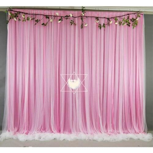Baby Pink Tulle Chiffon Backdrop for Bridal Shower Wedding Ceremony Backdrops Curtains Newborn Baby Shower Backdrop Photo Booth