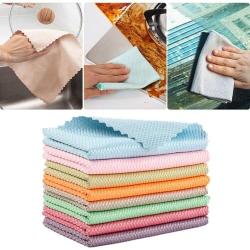 Wipe Glass Fish Scale Cloth Cleaning Cloth Kitchen Towel Washing Towel Cleaning Supplies Thick Dish Cloth Household Items