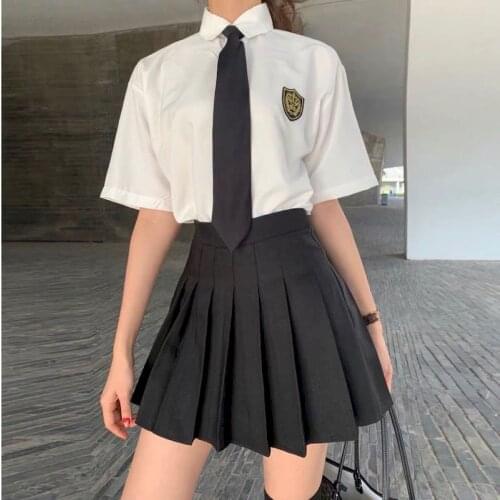 School Girl Uniform Two-piece College Style Pleated Skirt Suits Womens Suits Summer Loose Shirt Female Student Korean Uniform