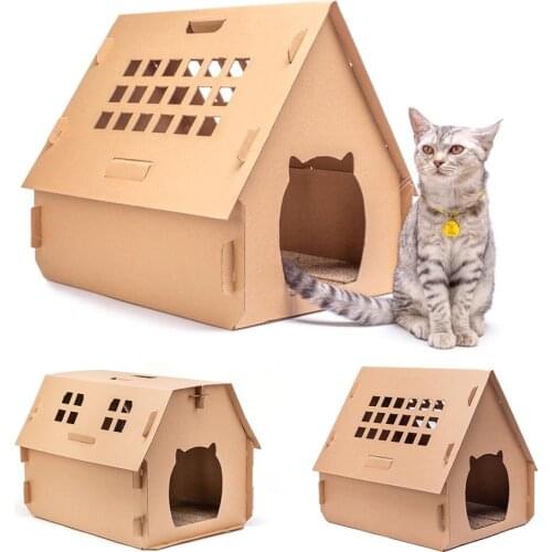 Foldable Pet Cat House Cat Bed Corrugated Cat Scratcher DIY Cat House Corrugated Cat House Pet Cat Daily Necessities
