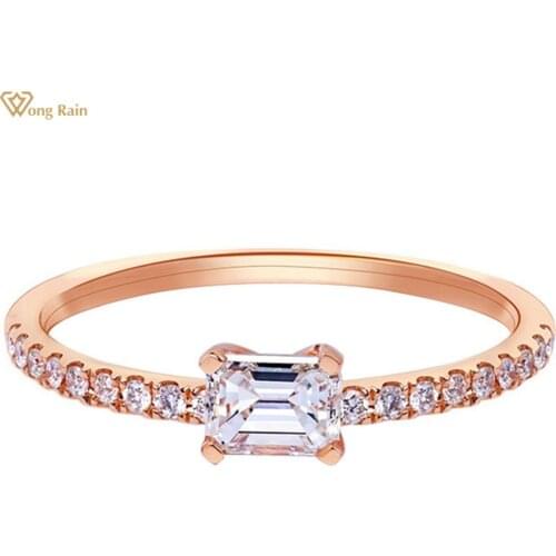 Wong Rain 100% 925 Sterling Silver Emerald Cut Created Moissanite Wedding Engagement Simple Rose Gold Ring Fine Jewelry Gifts