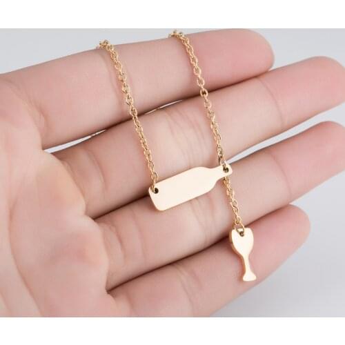 Oly2u Stainless Steel Chain Wine Necklace Friendship Gold Color Women Statement Necklace Wine Bottle Party Jewelry Collier Femme