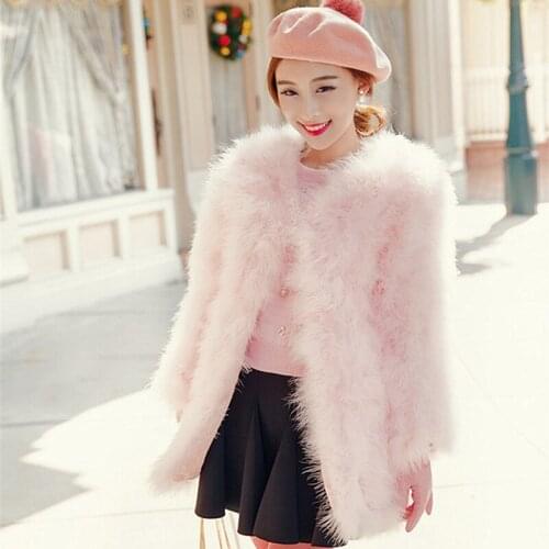 Women real turkey feather coat real fur outerwear medium-long female ostrich feather jacket