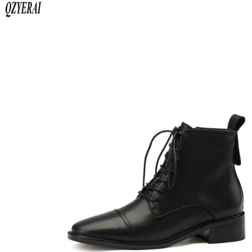 Women boots Ankle boots Genuine leather Martin boots black lace-up 2020 new autumn winter cowhide Women shoes