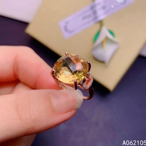 925 pure silver Chinese style natural Citrine womens noble lovely round new adjustable large gem ring fine jewelry support dete