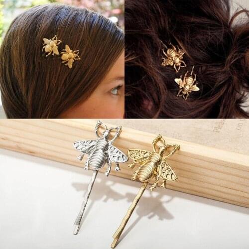 2PCS Unique Bee Alloy Hairpins Gold Sliver Side Bangs Hair Clips Women Girls Jewelry Daily Beauty Hair Styling Accessories