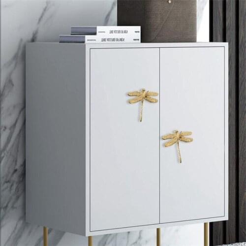 2Pcs/bag Brass Dragonfly Furniture Decoration Handles Nordic Rural Drawer Cabinet Door Pulls Cupboard Wardrobe Dresser Knob
