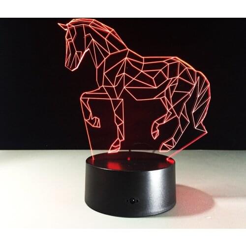 Acrylic 3D Stereo Vision Horse 3D LED Lamp Decorative 7 Color Change Touch Switch Bedroom Bedside Birthday Gift For Children