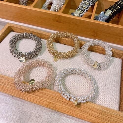 Handmade Crystal Imitation Pearl Bracelet Head Rope Korean Version of Small and Exquisite Lady Wild Tie High Ponytail Hair Rope