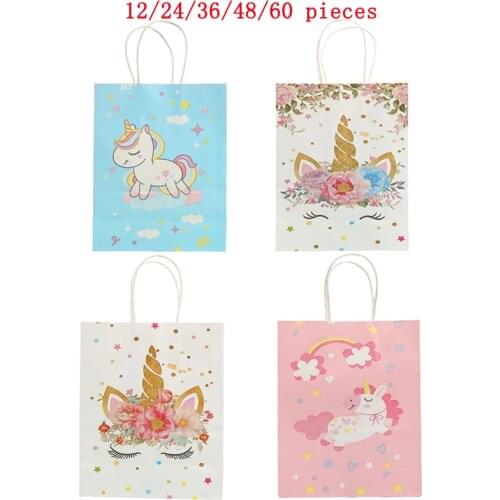 Unicorn Party Paper Gift Bags Candy Boxes Kids 1st Birthday Party Decoration Gift Cookies Handle Bags Girl Baby Shower Supplies