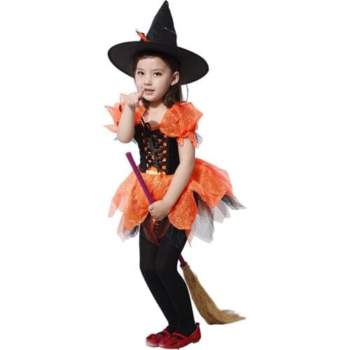 Halloween Fancy Fantasia Witch With Hat Cosplay Identity Christmas Children Kids Costume Girls Headwear Clothes Bright Color