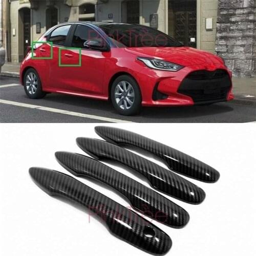 For Toyota Yaris 2020 2021 Chrome Carbon Fiber External Door Handle Cover Trims Car Styling Accessories
