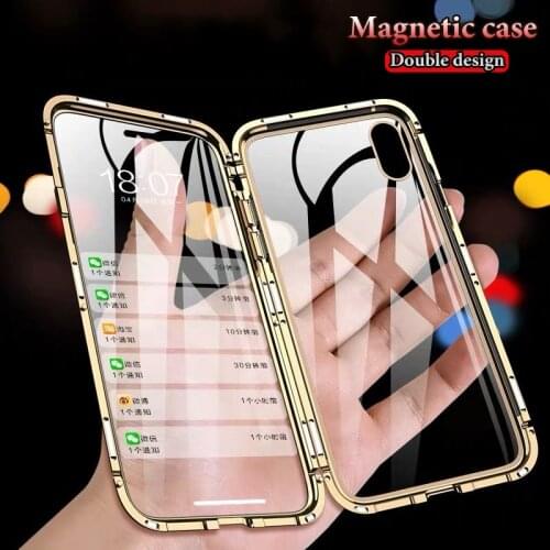 Double-Sided Metal Magnetic Adsorption Case For iPhone 12 11 Pro XS Max XR Glass Magnet Case For iPhone 7 8 6 Plus SE 2020 Cover