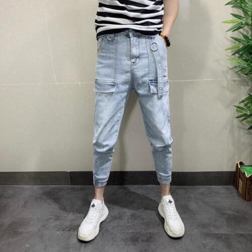 Jeans super handsome pants male trendy mens slim beamed overalls spirit guy tide brand nine points small feet jeans men