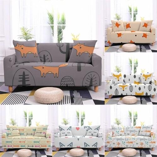 Cartoon Animals Printed Sofa Cover Elastic Fox Pattern Slipcovers for Living Room L-shape Couch Cover Furniture Protector