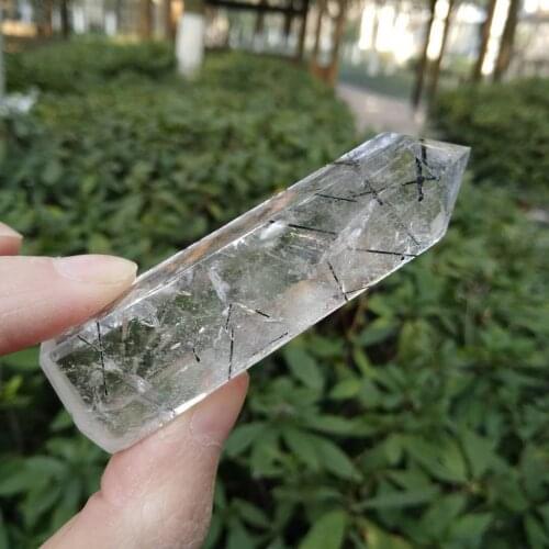 Crystal Quartz Wand Clear Black Rutilated Crystal Quartz Point Chakra Quartz Point Reiki Healing Crystal Quartz Wand