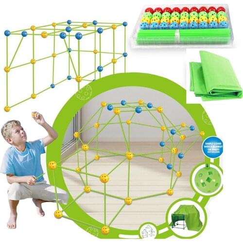 Construction Fort Building Block Kit DIY Multicolor 3D Castles Tunnels Tents Toy Set for Children Girls Boys Build Your Own Den